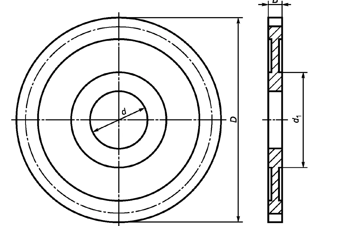 Чертёж прорезной и отрезной фрезы по ГОСТ 2679-2014: D, d, d1, B