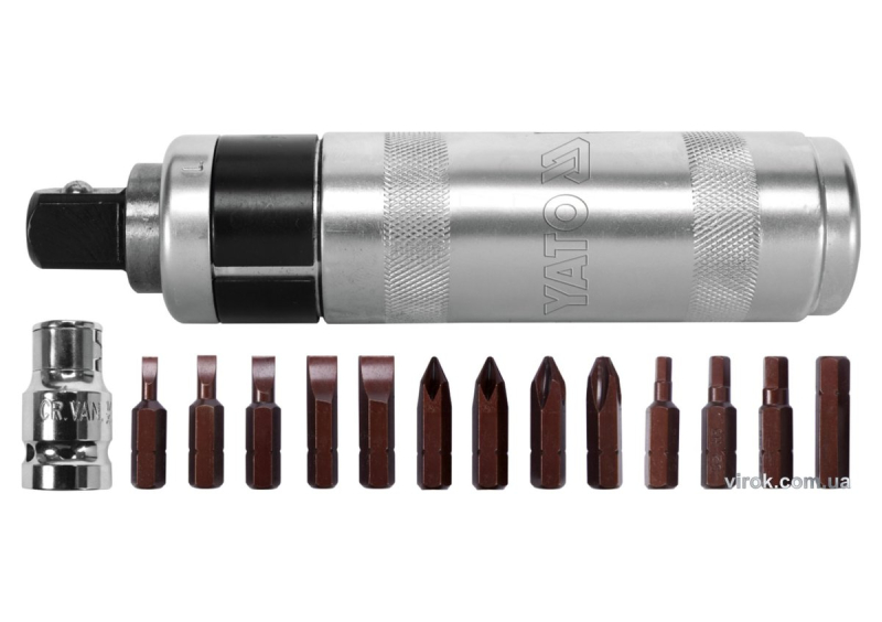 Викрутка реверсивна ударна YATO: L= 160 мм, з магнітними насадками, комплект 15 Од. [мет. Кейс] [16]