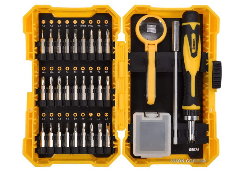 Викрутка реверсивна для точних робіт VOREL: тріщатка, набір насадок, торц. головок 1/4". 38 Елем [6]