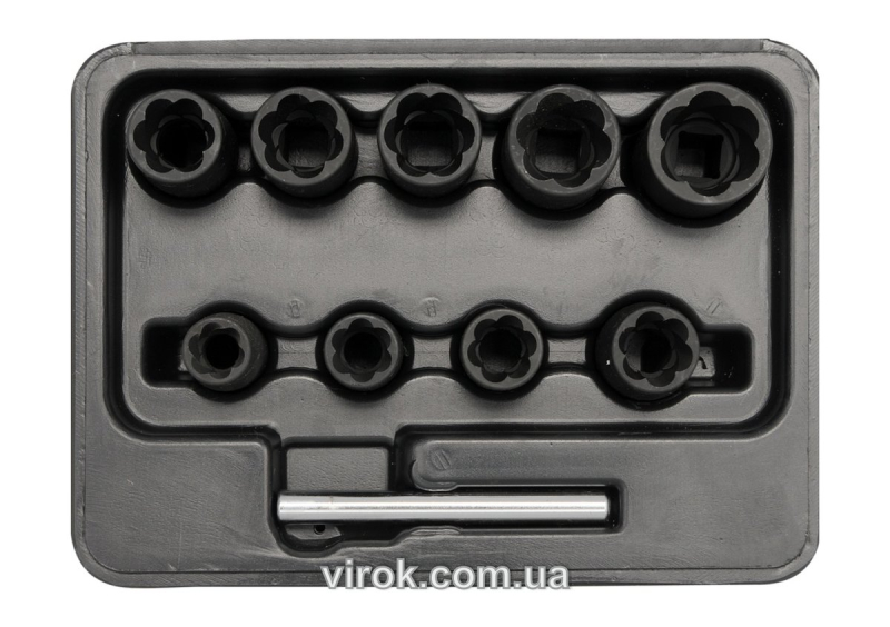 Набір головок для видалення зломаних гвинтів YATO : квадрат 3/8", h= 10 мм. 1 (Шт/Набір)