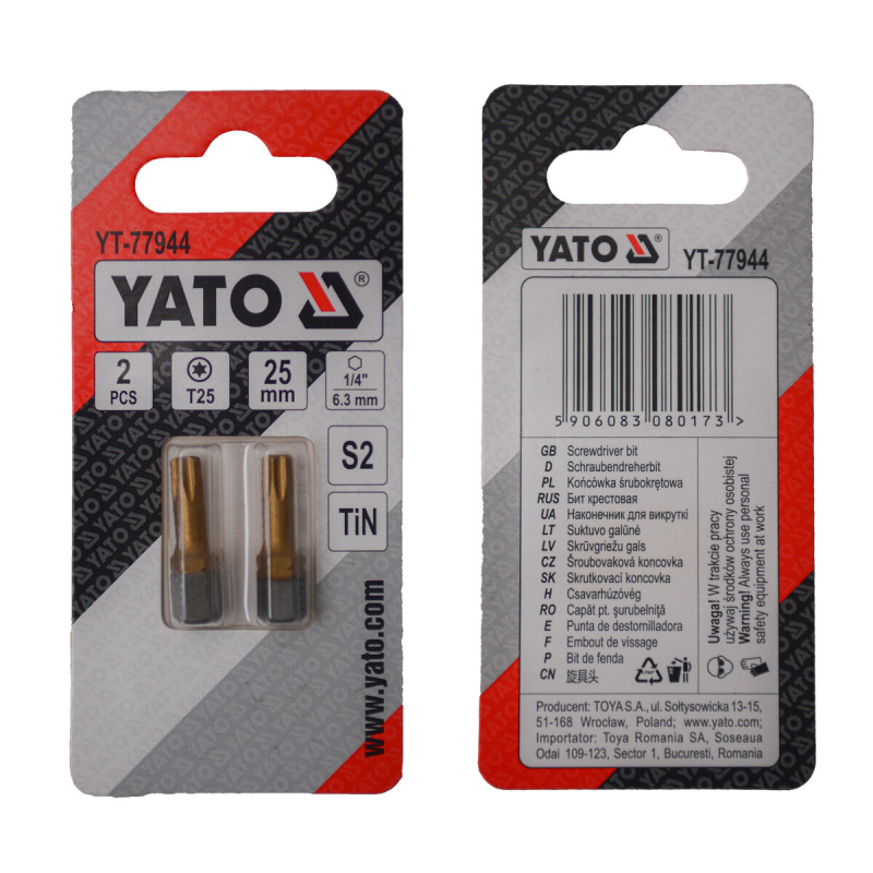 Насадка викруткова YATO TORX T25 х 25 мм. HEX 1/4", покрита титаном, 2 шт.