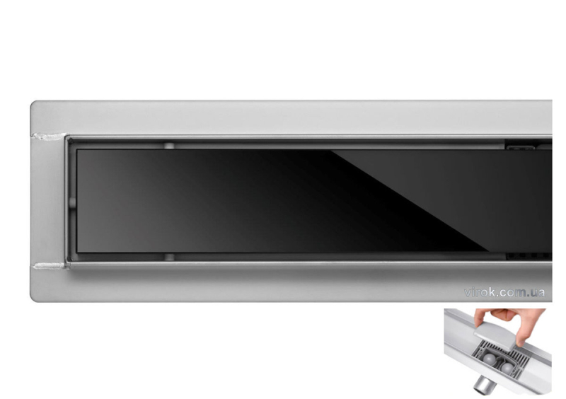 Трап підлоговий для душу з нержавіючої сталі "BLACK GLASS" FALA; 80х 7х 7 см [6/36]