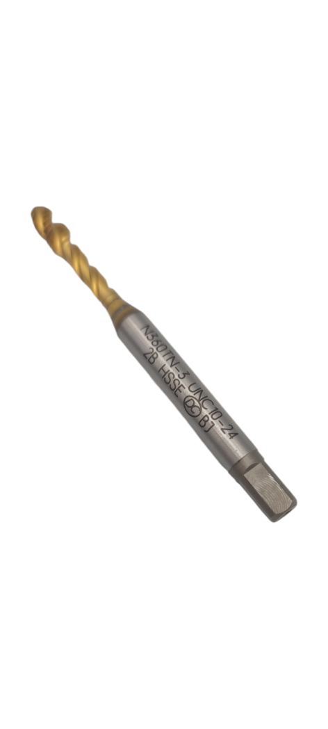 Метчик дюймовый UNC №10 24 нитей Р6М5К5 (HSS-E) с винтовой канавкой для глухих отверстий N360TN-3 с покрытием TiN 195999 DC Swiss