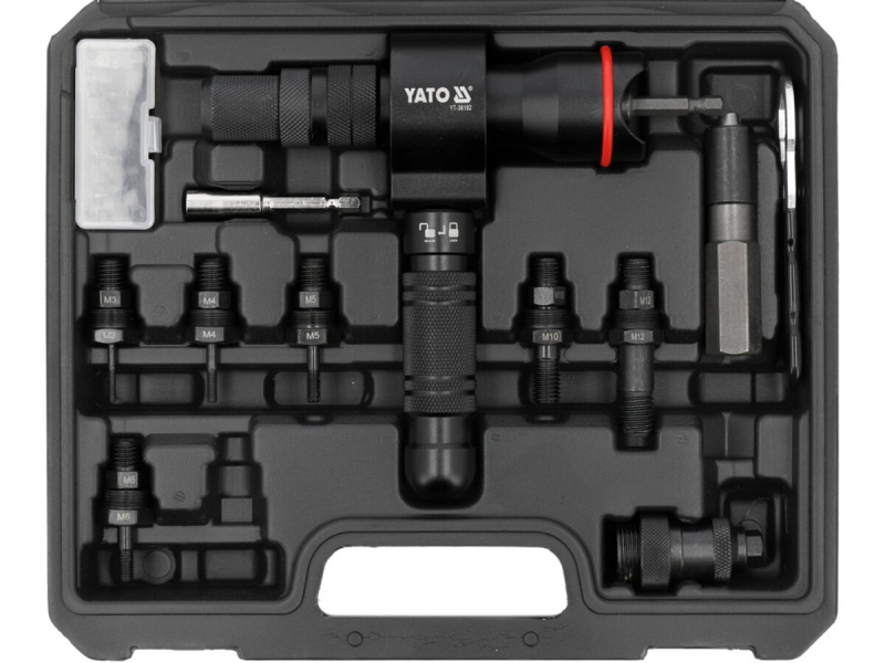 Адаптер-заклепочник до шурупокрута YATO з 6-гран шпинд 1/4" для заклеп 2,4-6,4мм і нітогайок М3- М12