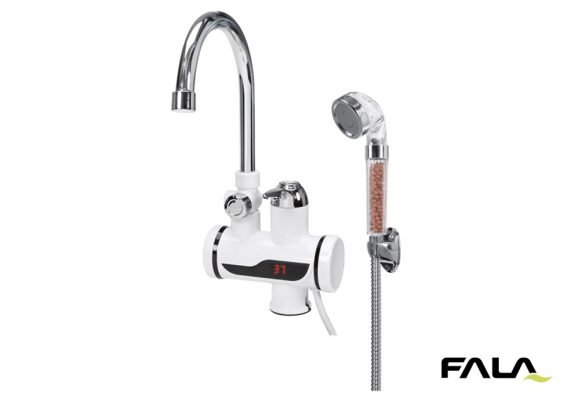 Нагрівач води з LCD-дисплеєм KALTA-3 FALA: 3кВт,до 60°С,тиск 0.1-0.6МПа,кабель-1.2 м + душовий компл