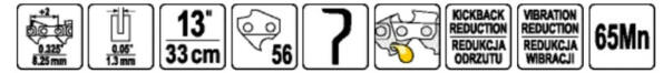 Цепь для пилы YATO l= 13"/ 33 см (56 звеньев) 0,325" (8,25 мм). Т-0,05" (1,3 мм)--- YT-849329 (YT-849449)