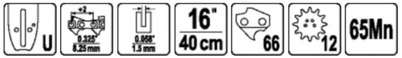 Шина для пили YATO l= 16"/ 40 см (66 ланок) Кількість зубів -12.для ланцюгів YT-84942, YT-84963