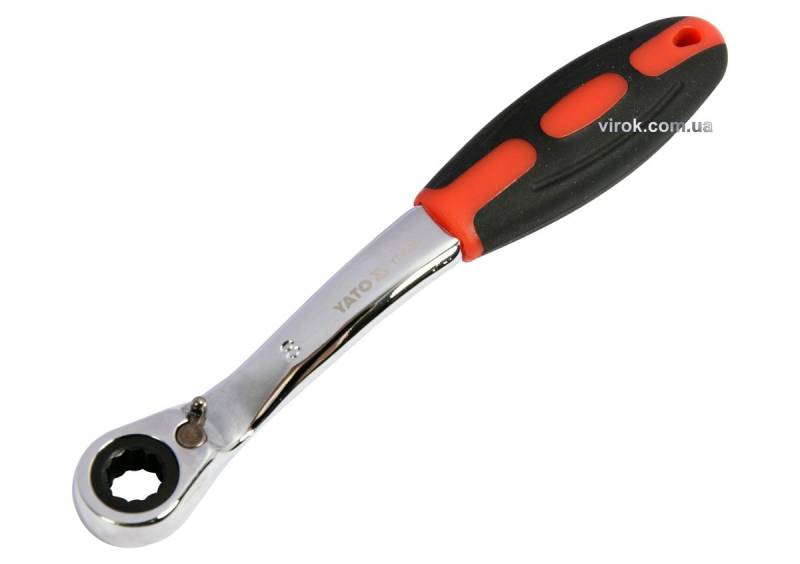 Ключ накидний, вигнутий з тріщаткою YATO: М8, HRC 42-48, Cr-V, з прогумов. ергономічною ручкою