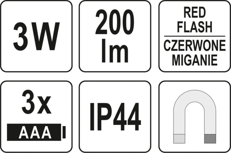 Ліхтар світлодіодний "ручка" YATO; живлення від батарейок 3х ААА, 200 Lm, магніт + кліпса