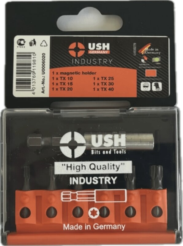 Набір насадок викруткових Industry USH: 1/4" з магнітн тримачем, T10, T15, T20, T25, T30, T40, 7 ел. (U0006020)