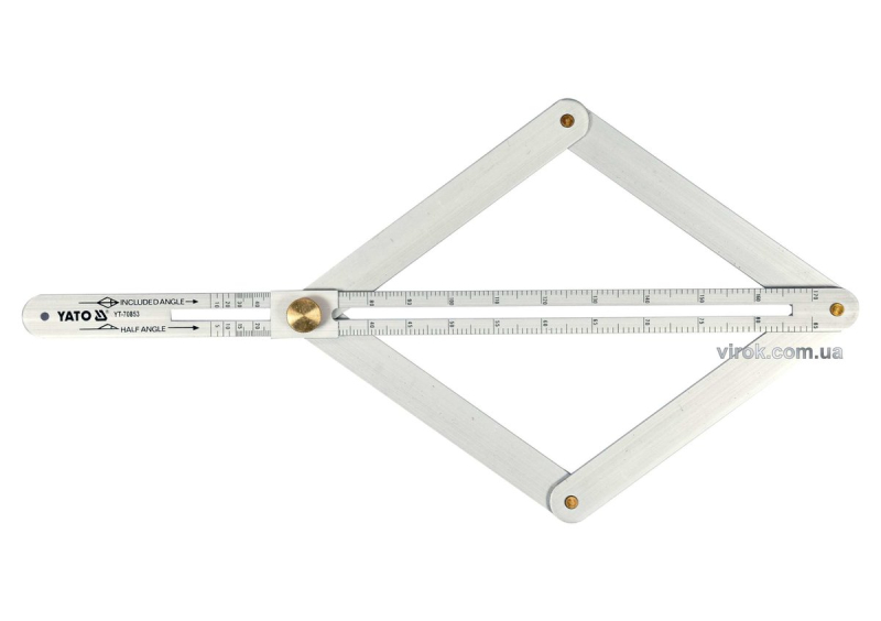 Кутомір алюмінієвий на шарнірах YATO: зовн./внутр. діапазони 10-170°/5-85°, довжина шкали- 380мм[10]