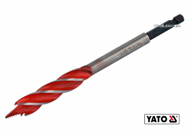 Свердло по дереву YATO : Ø= 14 мм, L= 165 мм, HRC 40-45 з 4 пругами, HEX- 1/4" [100]