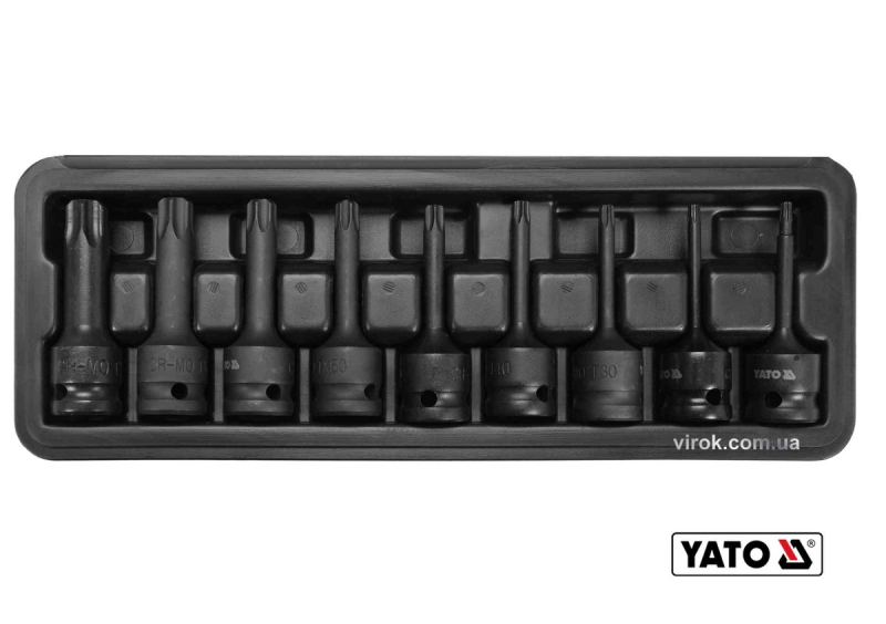 Набір насадок викруткових ударних YATO : TORX T20-T70. квадрат- 1/2". Cr-Mo. 9 Од [10]