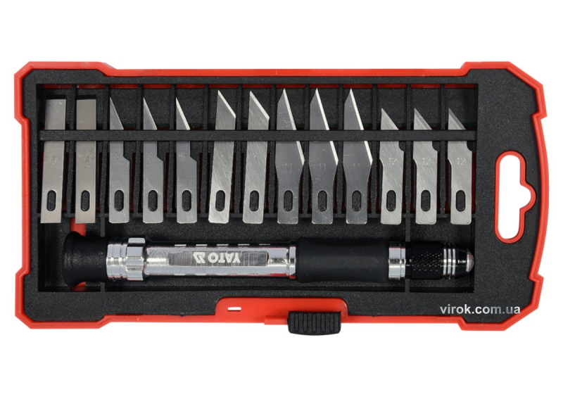 Ножі прецизійні з тримачем YATO в футлярі, набір 14 елем. [6/48]