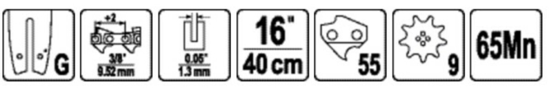 Шина для пили YATO l= 16"/ 40 см (55 ланок)3/8" (9,52 мм)Т-0,05" (1,3 мм) для ланцюгівYT-849529