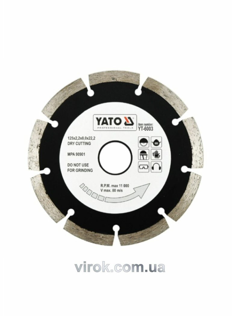 Диск алмазний сегмент YATO : "SEGMENT" Ø= 125x8.0x22,2 мм. H= 2,2 мм [20/160]