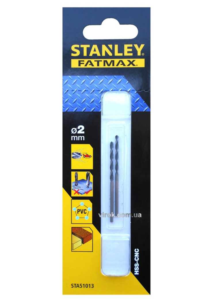 Свердло універсальне швидкісне STANLEY : Ø= 2 мм. (метал/дерево/пластик)