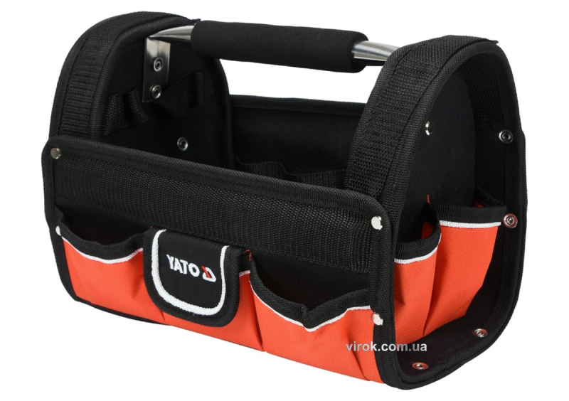 Сумка відкрита для інструменту 12", поліестеровий YATO; 9 кишень, з ручкою з алюмінієвої трубки