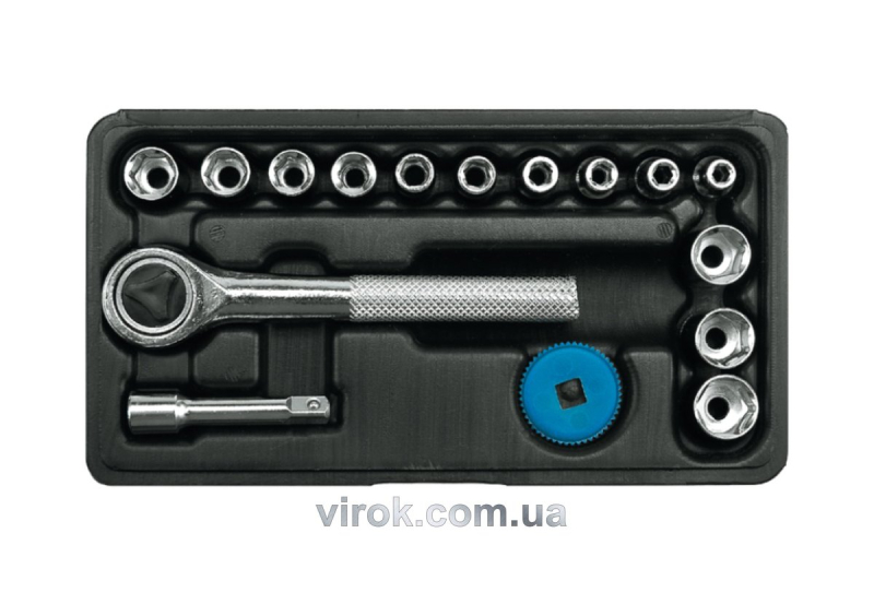 Набір головок торцевих VOREL : квадрат 1/4", М4-13 мм з тріщаткою [16 Од.] [20]