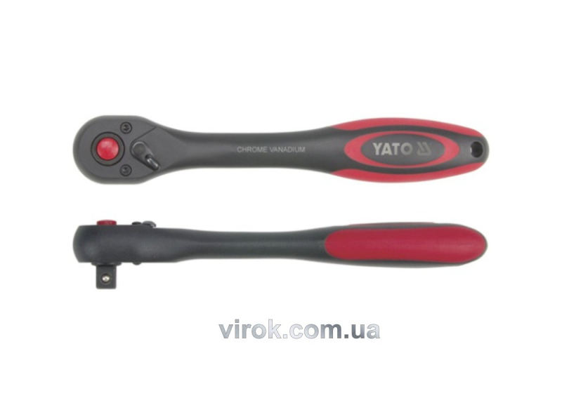 Тріщатка YATO : квадрат 1/2", 72T, L= 257 мм, ручка покрита пластиком