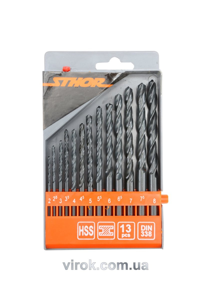 Набір свердл по металу STHOR HSS, Ø= 2,0 - 8,0 мм, 13шт.