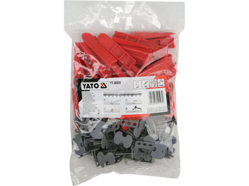 Кліпси і клини СВП для викладання плитки YATO до шва- 1,5 мм, плитка t≤ 14 мм. 50+50 шт. [15]