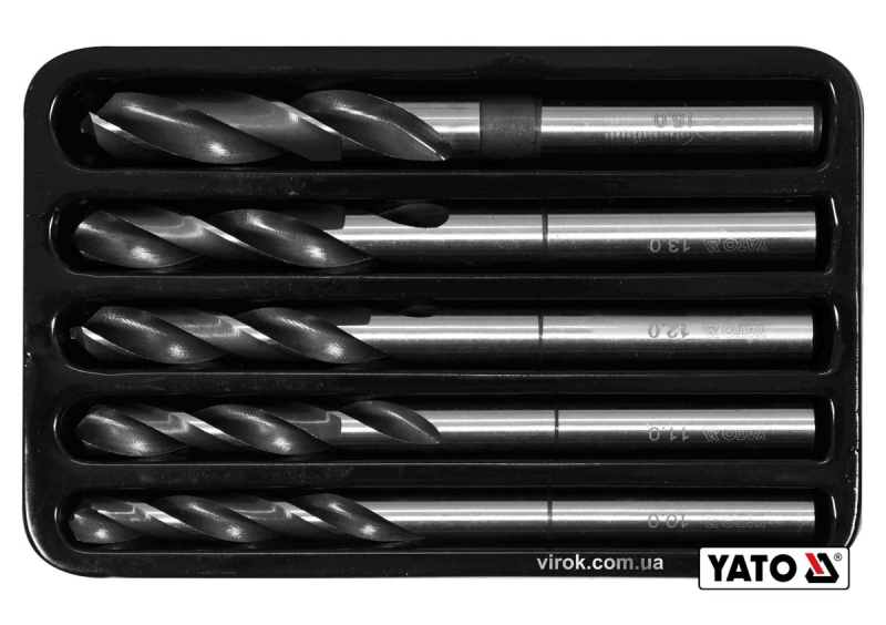 Набір свердл по металу YATO: HSS 4241, Ø10-15мм, L=75/150мм, до нержав. і конструкц. сталі, 5 шт