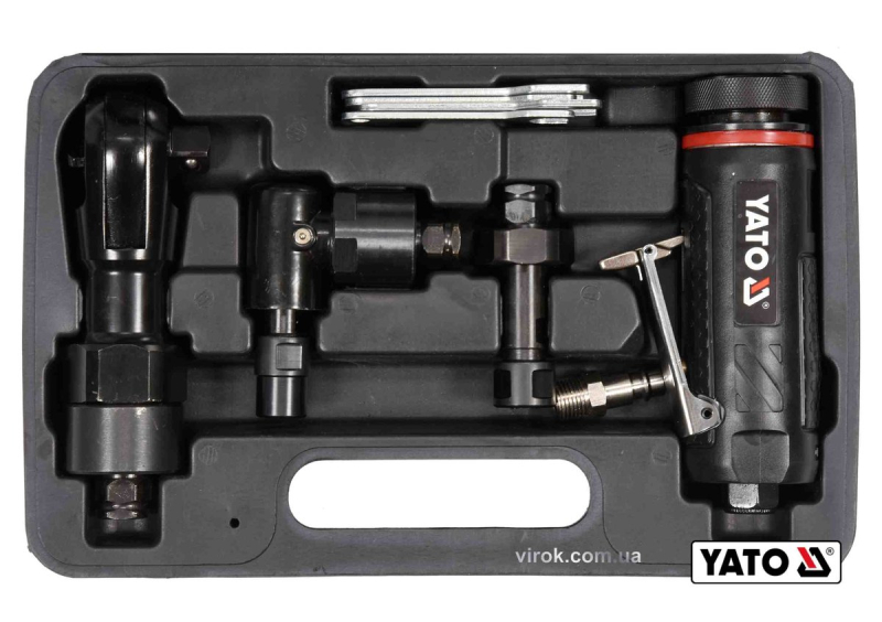 Тріщатка, шліфмашинки кутова і пряма пневматичні YATO: 1/2", тиск- 0.63 МПа, 113 л/хв 3 шт+кейс