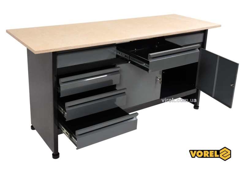 Стіл для майстерні VOREL : 1700 х 600 х 840 мм, 6 шухляд, з лакованої бляхи t= 0.8-1 мм
