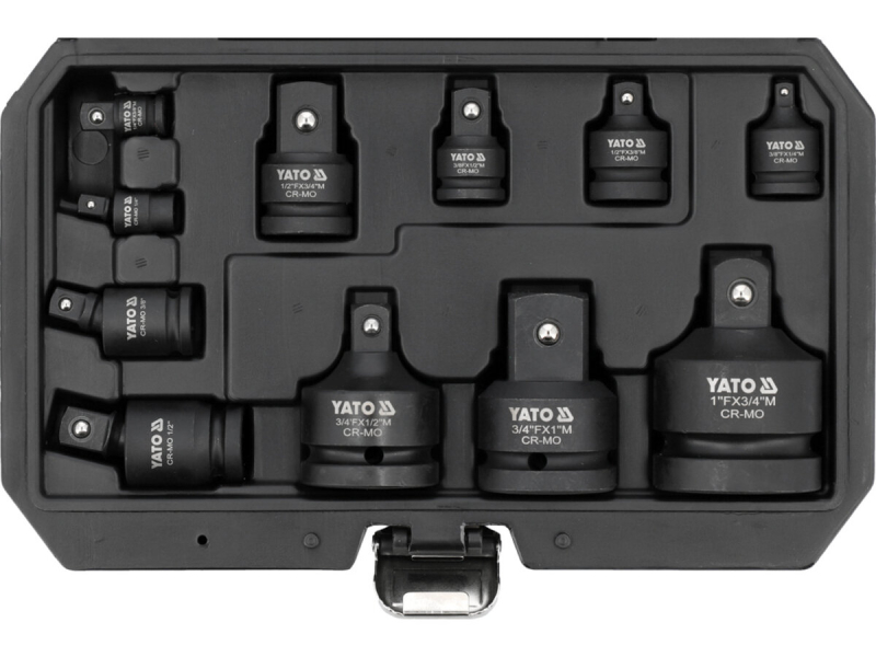 Подовжувачі карданні і перехідники ударні YATO з квадратами 1/4", 3/8", 1/2", 3/4", 1", 11елем.