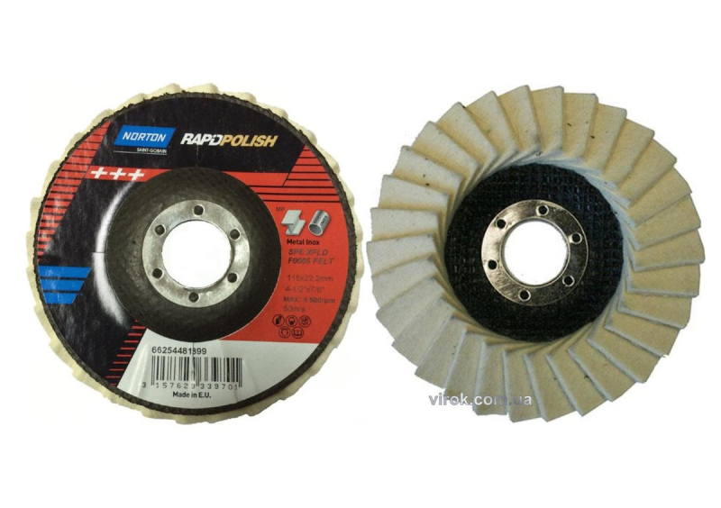 Диск пелюстковий полірувальний NORTON Ø= 115/22,2 мм. фетровий для нержавіючої сталі,