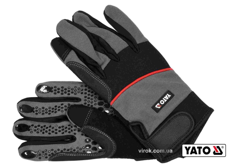 Рукавиці робочі з протиковзними надолониками YATO: штучна шкіра,поліуретан,спандекс розм.10 [12/72]
