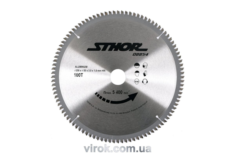 Диск пильний для алюмінію STHOR. Ø= 250/30 мм, h= 3 мм, 100 зубів