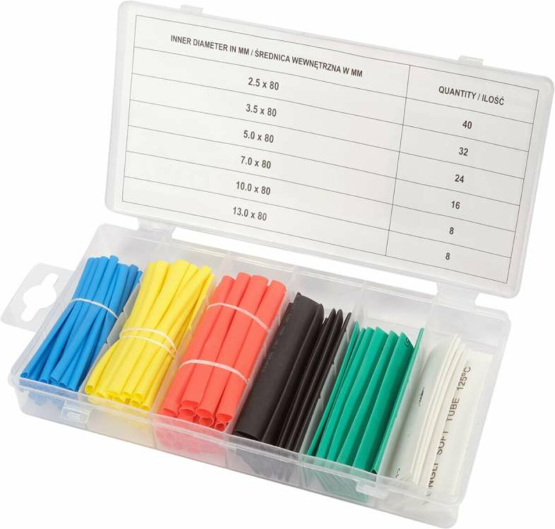 Кембрики термоусадні до t=125°C YATO : різних розмірів, 128 шт кольорових