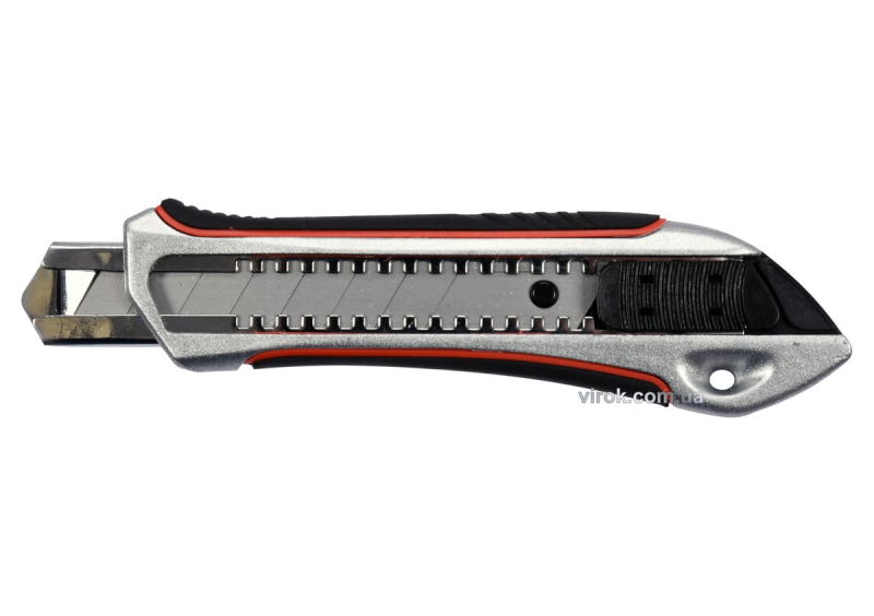 Ніж YATO з висувним лезом з відломними сегментами: M=18мм, SK5, Zn/TPR/ABS, фіксатор, F 20N [12/144]