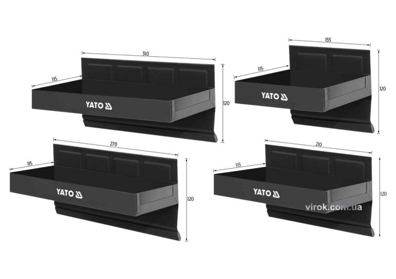 Полиці магнітні YATO: L x W x H - 31/ 27/ 21/ 15.5 x 12 x 11.5 см, 4 шт. [6]