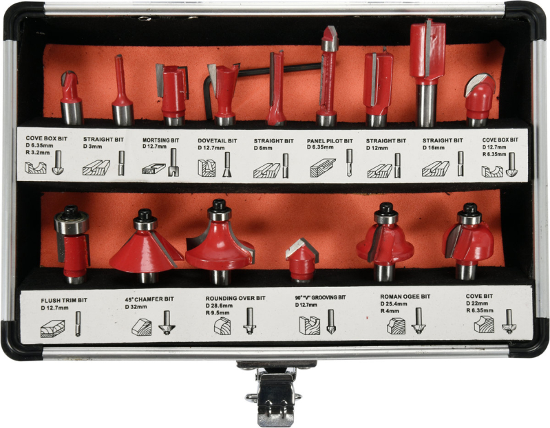 Фрези по дереву YATO : зі шпинделем Ø= 8 мм, 15 шт [20]