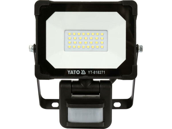 Прожектор с SMD-диодным излучателем и датчиком движения YATO: 20 Вт, 230 В, 1900 лм, 30 диодов (YT-818271)