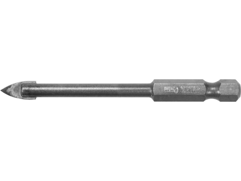 Сверло по стеклу и керамике STHOR: YG6X, HEX-1/4", Ø= 6 x 75 мм (21703)