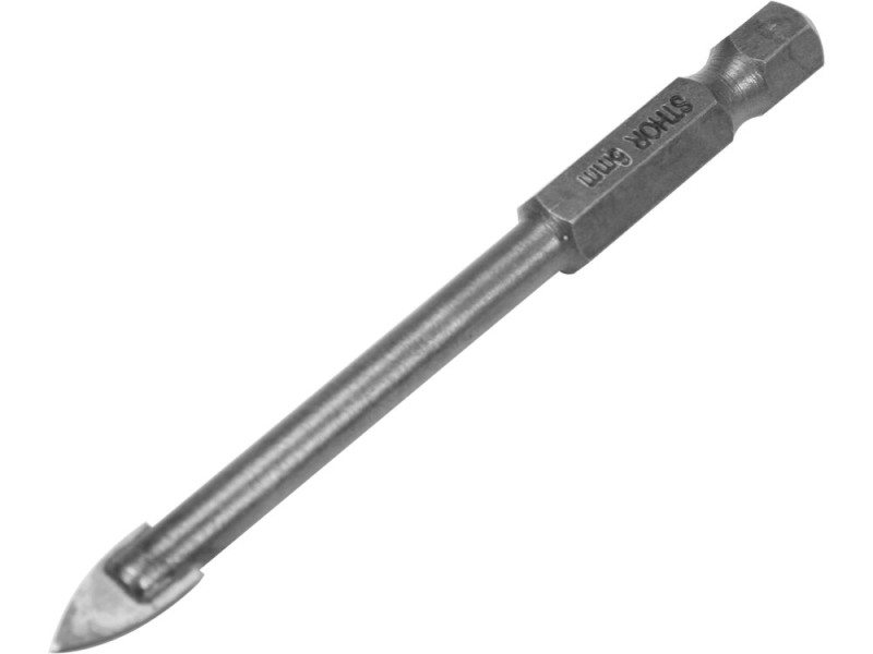 Сверло по стеклу и керамике STHOR: YG6X, HEX-1/4", Ø= 6 x 75 мм (21703)