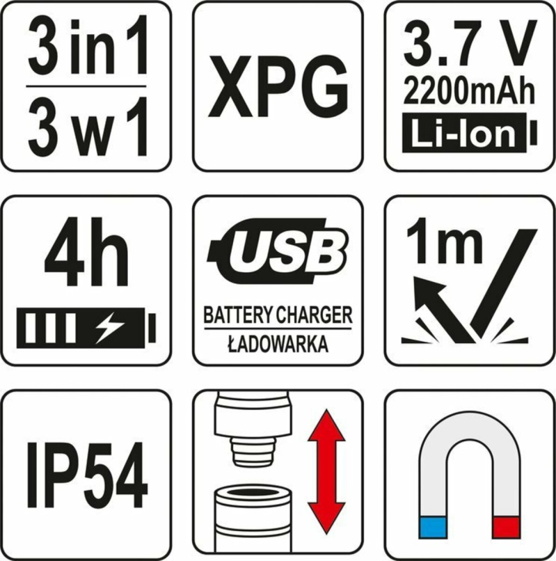 Ліхтар з обладунками 3 в 1 YATO для ремонтних робіт з зарядним пристроєм, в футлярі