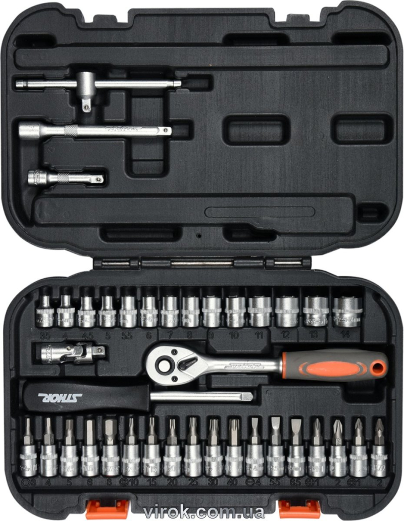 Набір головок торцевих, насадок STHOR : квадрат 1/4", М3.5-14 мм з інструментами [38 Од.] [10/270]