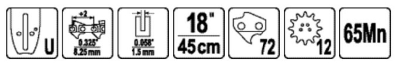 Шина для пили YATO l= 18"/ 45 см (72 ланки) Нап.Тов- 0,322" (8,2мм)для ланц--YT-84943, YT-84963