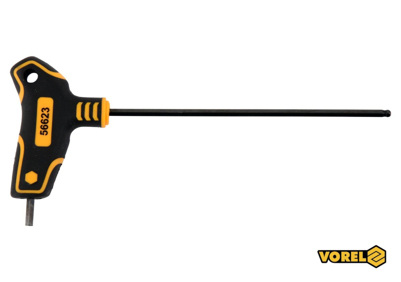 Ключ шестигранний з кульковим наконечником VOREL : тип "Т", HEX 4 x 150 x 89 мм, Cr-V 6150 [24/192]