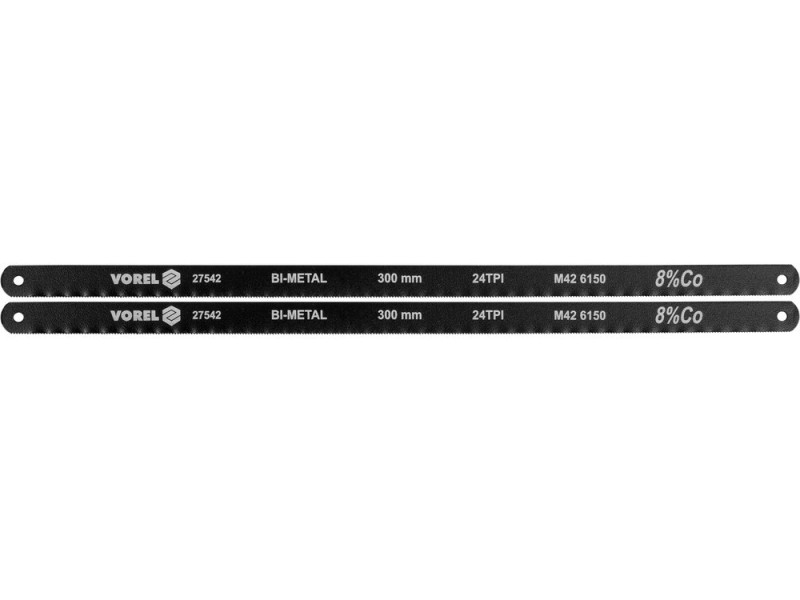 Полотно по металу 300×12,6×0,65 мм біметал-кобальт VOREL 27542, набір 2 шт