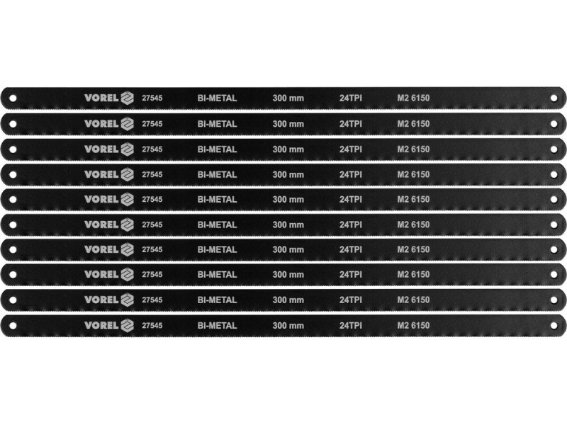 Полотно по металу 300×12,6×0,65 мм біметал CrV VOREL 27545, набір 10 шт