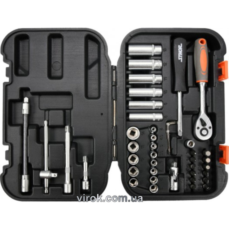 Набір головок торцевих, насадок STHOR : квадрат 1/4", М4-14 мм. з інструментами [42 Од.] [10]
