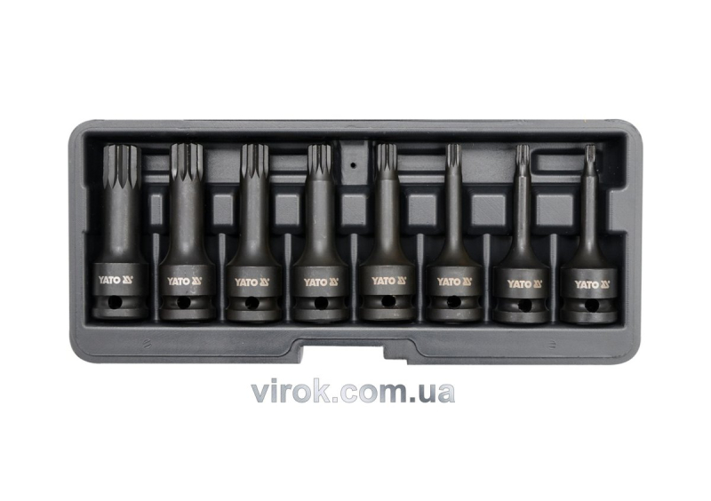 Набір насадок викруткових ударних YATO : SPLINE M5-M18. квадрат 1/2". 8 шт. [15]