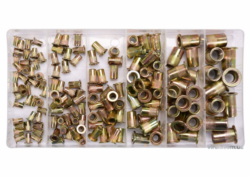 Нітогайки сталеві YATO з різними розмірами М3-М10, 150 шт. в футлярі [24]