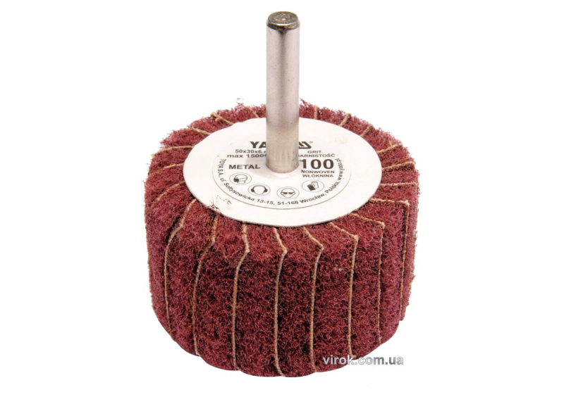 Круг пелюстковий шліфувальний YATO : подовжений Ø= 50 мм К60, шпиндель Ø= 6 мм, H= 30 мм [10/60]